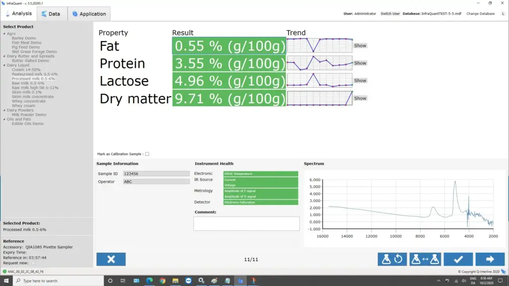 InfraQuant software for Quant laboratory FT NIR analyser. Intuitive and multilingual.