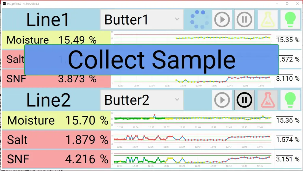 Screen shot of InSightView for InSight Pro inline analysis. Various variables. Collect sample